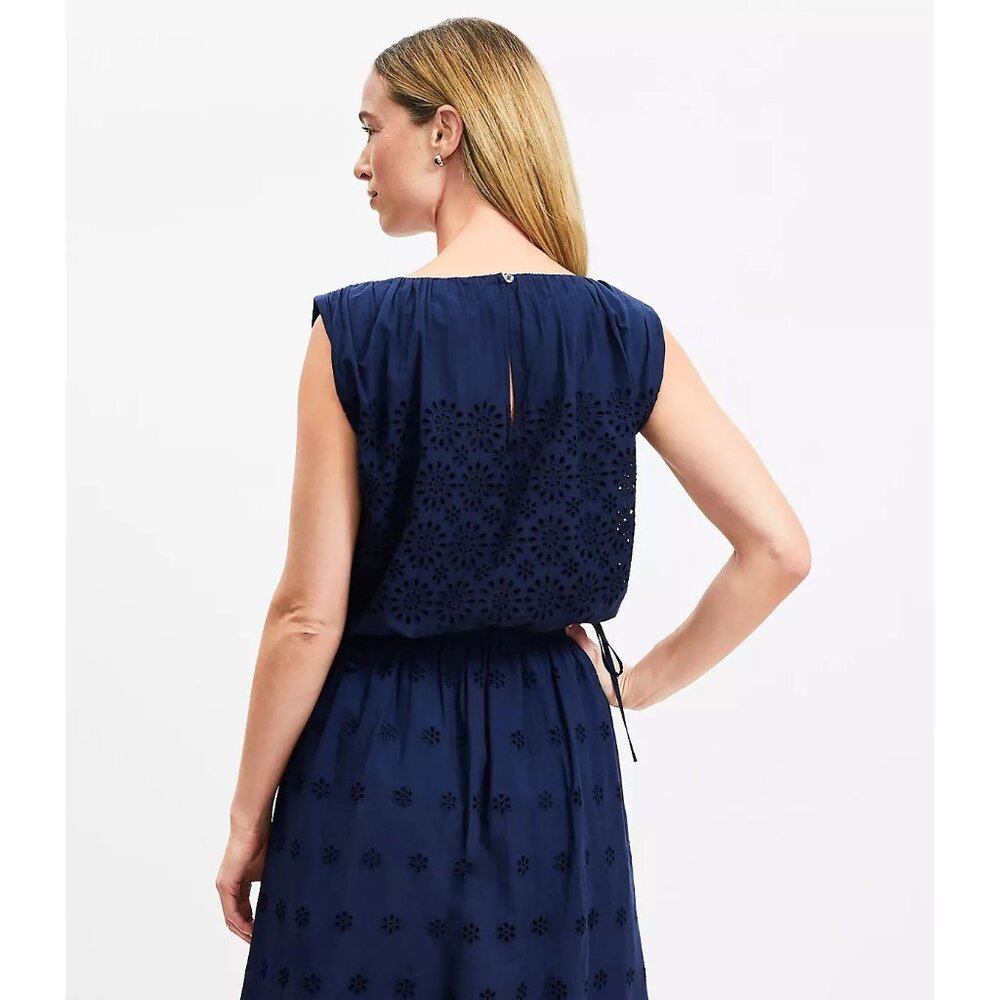 Ann Taylor LOFT Eyelet Side Tie Pleated Bubble Top S - Picture 3 of 3